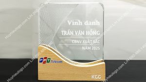 kỷ niệm chương pha lê đế gỗ